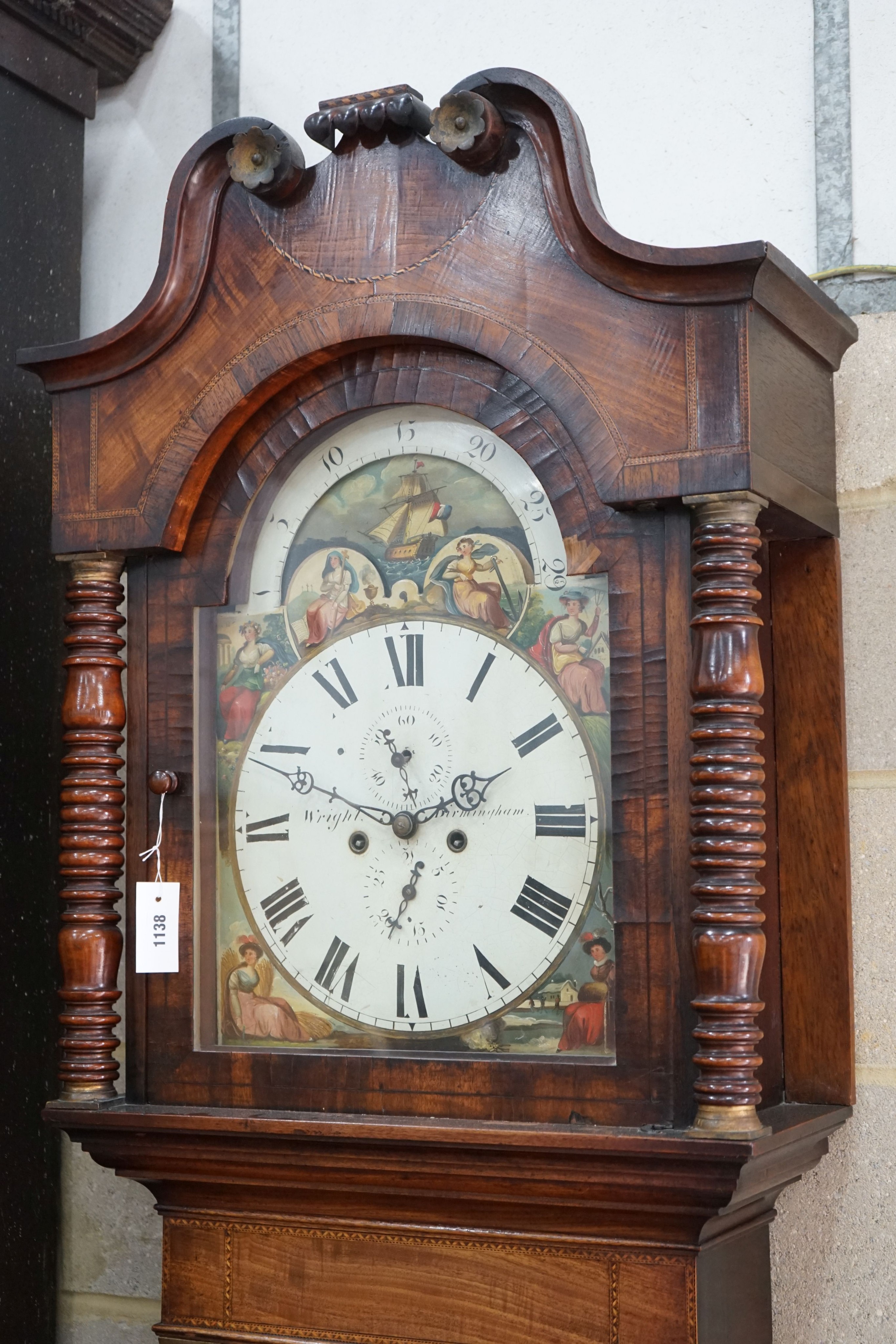 An early 19th century mahogany eight day longcase clock marked Wright, Birmingham, height 236cm